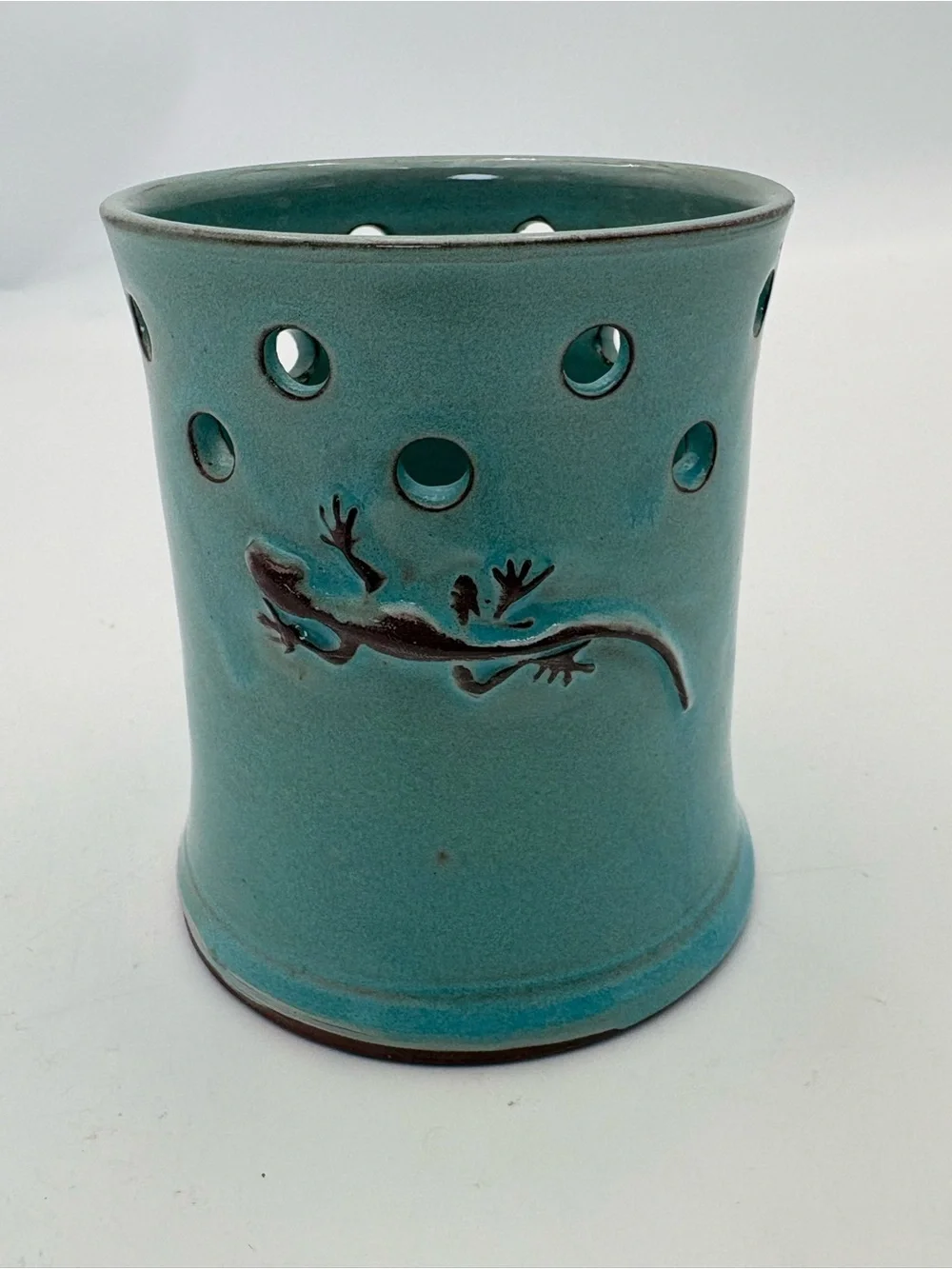 Vintage Turquoise Kilnworks Pottery Lizard Candle Holder- Made in Virgin Islands